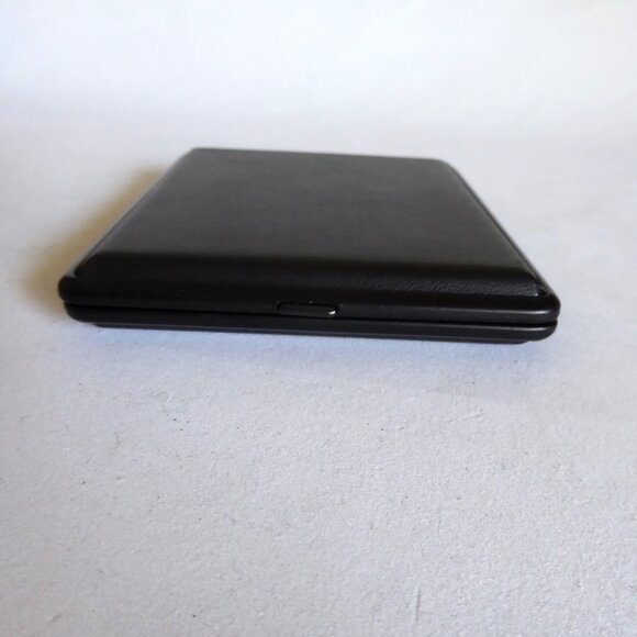 VINTAGE NEW HINGED CIGARETTE HARD CASE GERMAN LEATHER BLACK GUN METAL - Picture 4 of 9